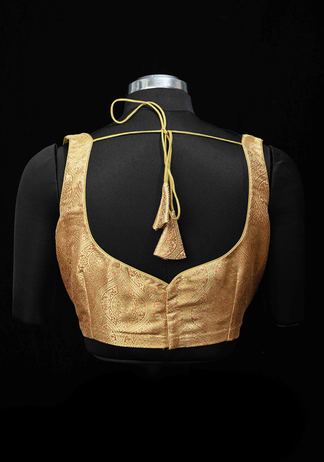 Gold Self Brocade Sleeveless Blouse for Saree| Shobitam Saree