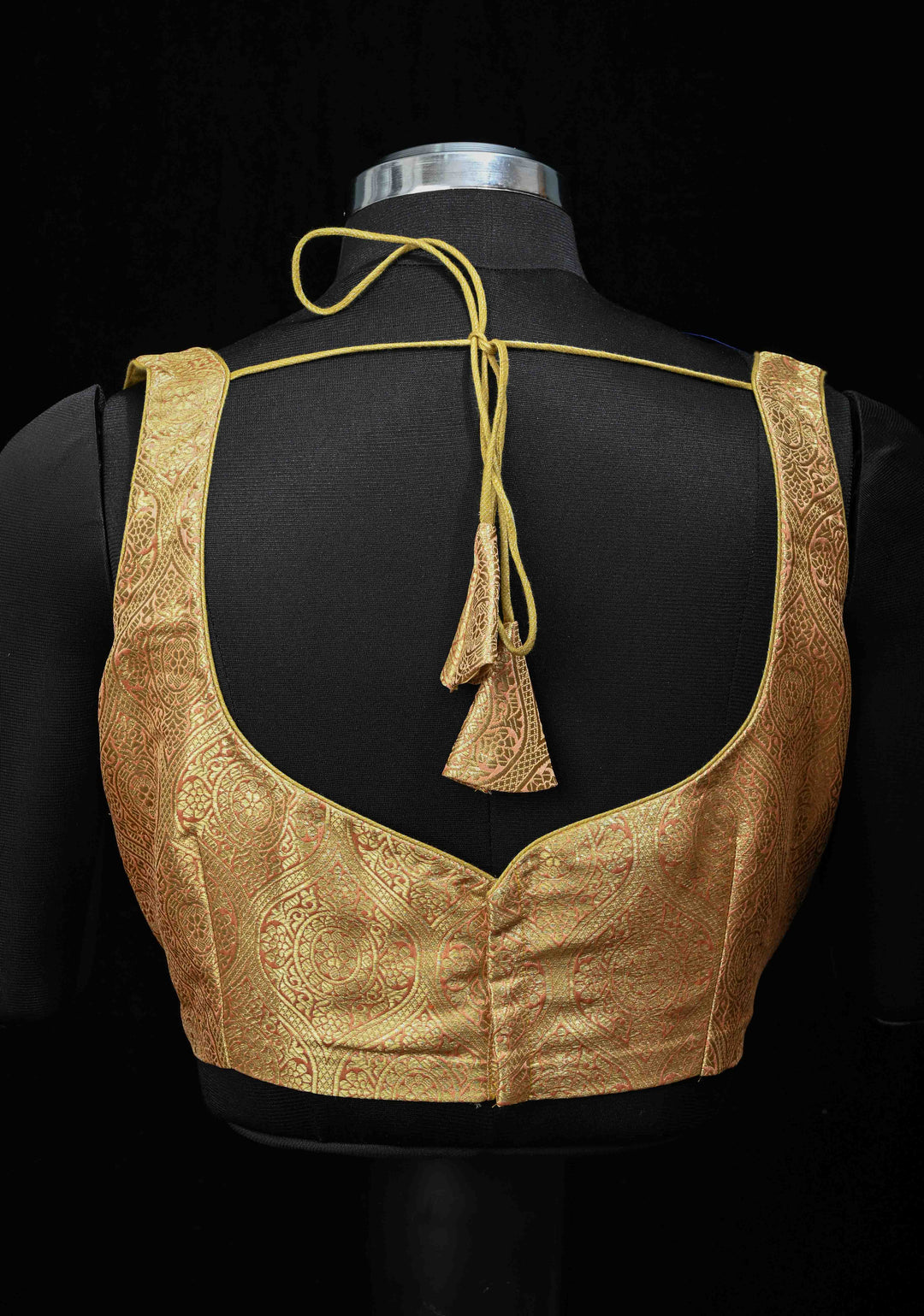 Gold Self Brocade Sleeveless Blouse for Saree| Shobitam Saree