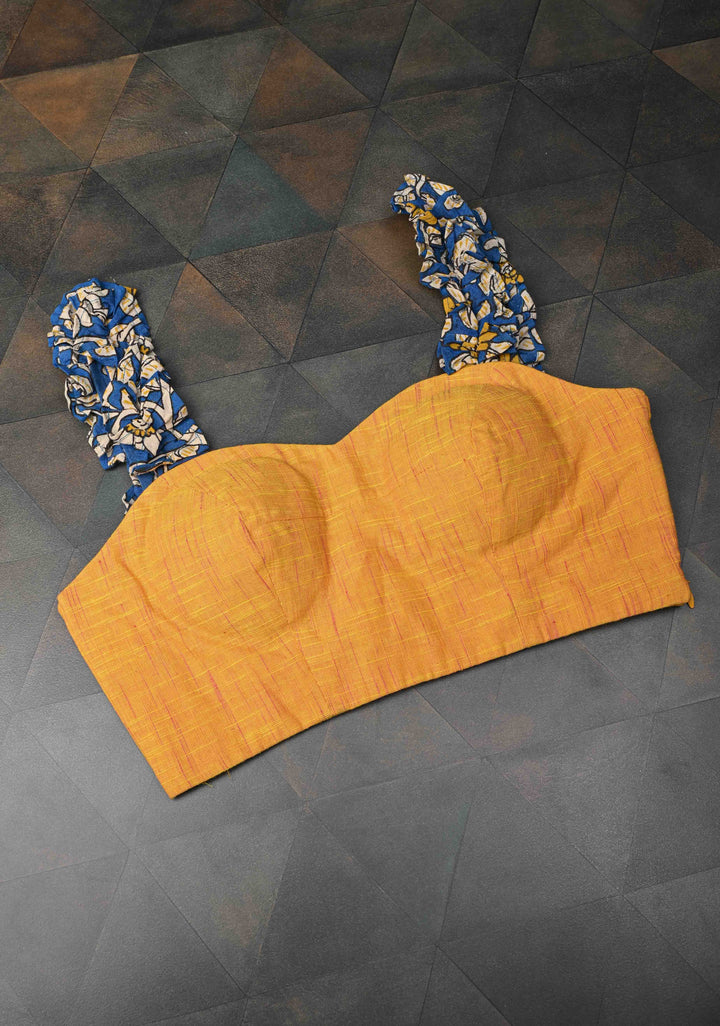 Size 34 Cotton Yellow Sweetheart Neckline With Frill Straps Blouse