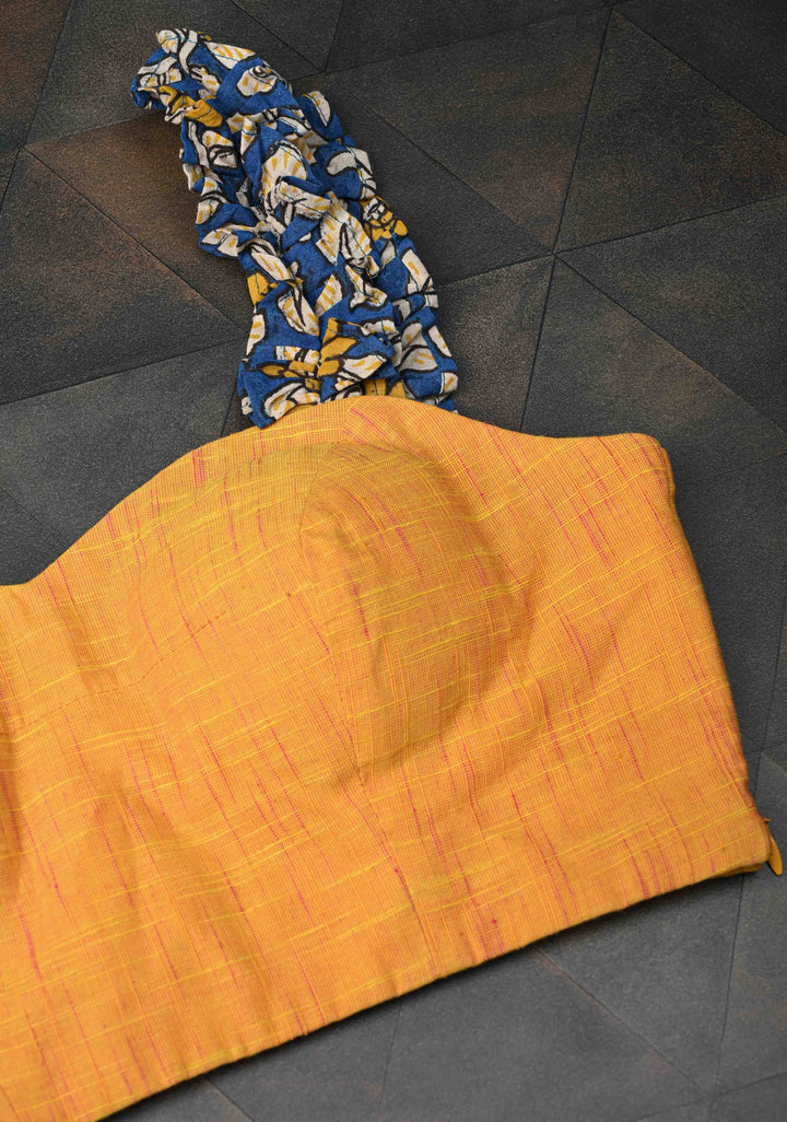 Size 34 Cotton Yellow Sweetheart Neckline With Frill Straps Blouse