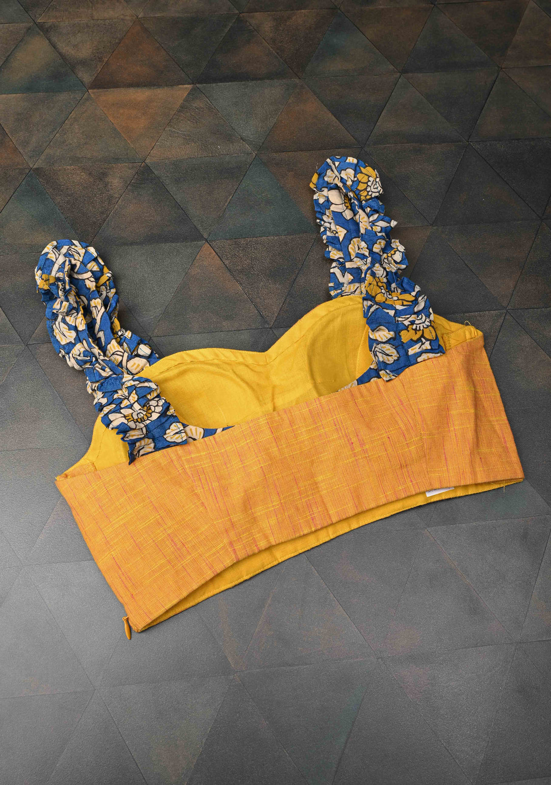 Size 34 Cotton Yellow Sweetheart Neckline With Frill Straps Blouse