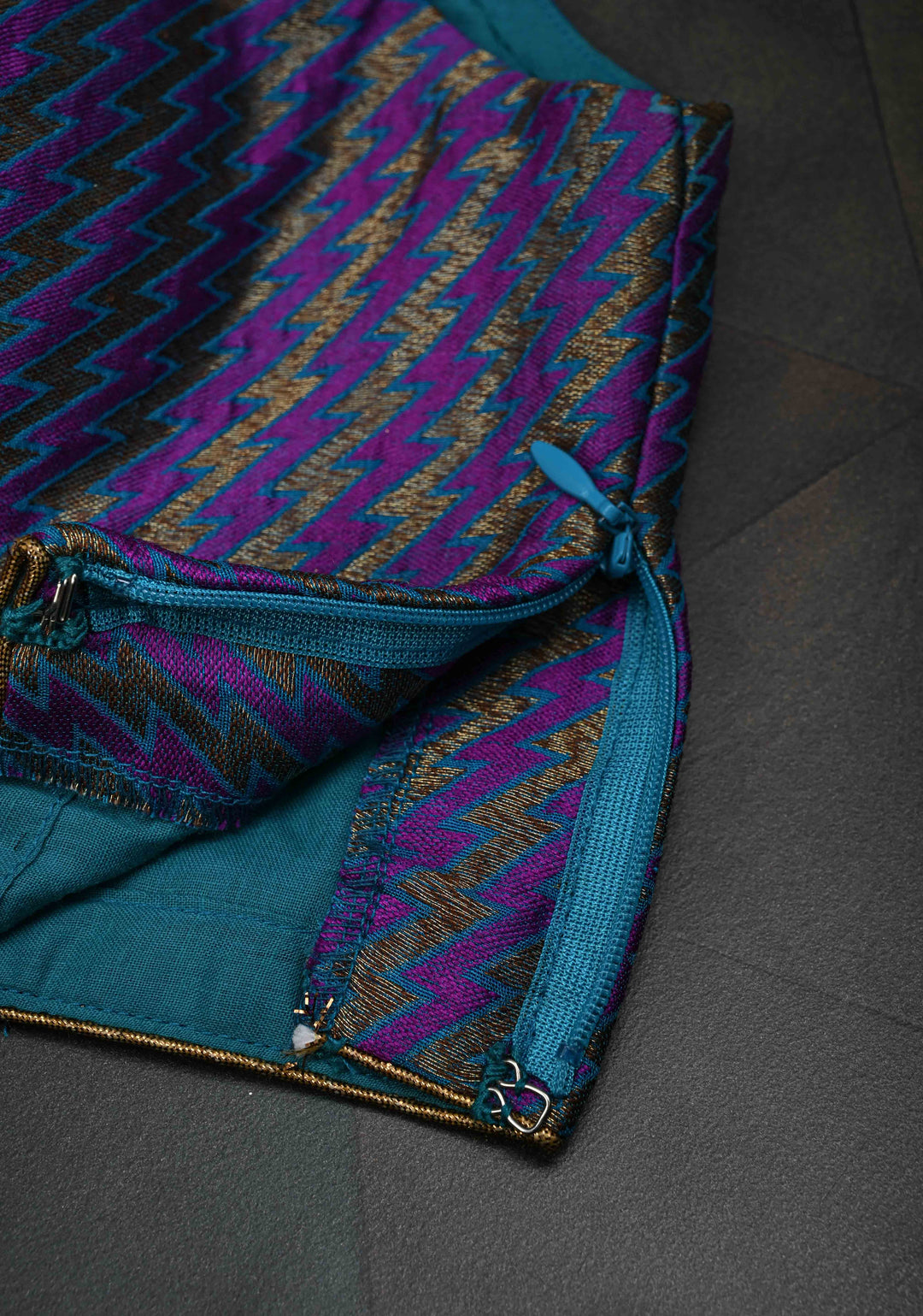 Size 36, Purple Blue jacquard one shoulder blouse crop top, Made to Order