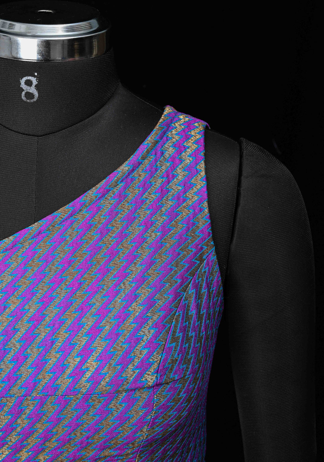 Size 36, Purple Blue jacquard one shoulder blouse crop top, Made to Order