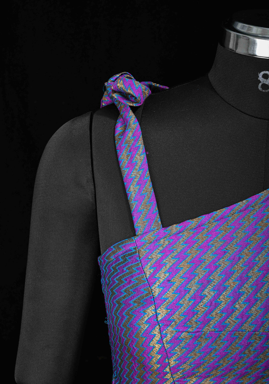 Size 36, Purple Blue jacquard one shoulder blouse crop top, Made to Order
