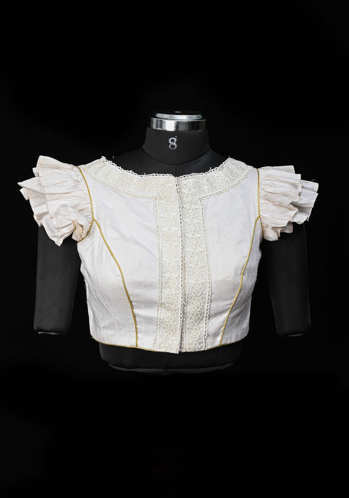 SIZE 38" white Raw Silk Blouse with engageante sleeve