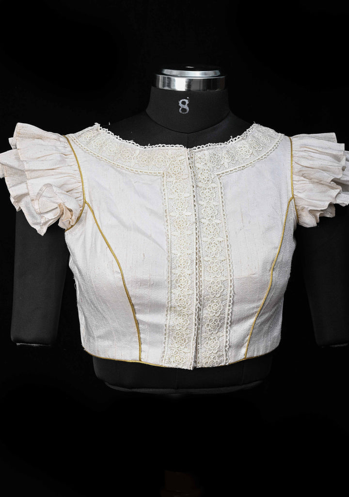 SIZE 38" white Raw Silk Blouse with engageante sleeve