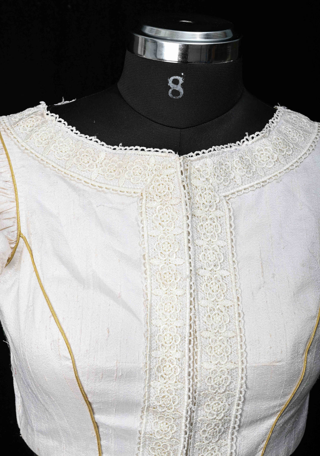 SIZE 38" white Raw Silk Blouse with engageante sleeve