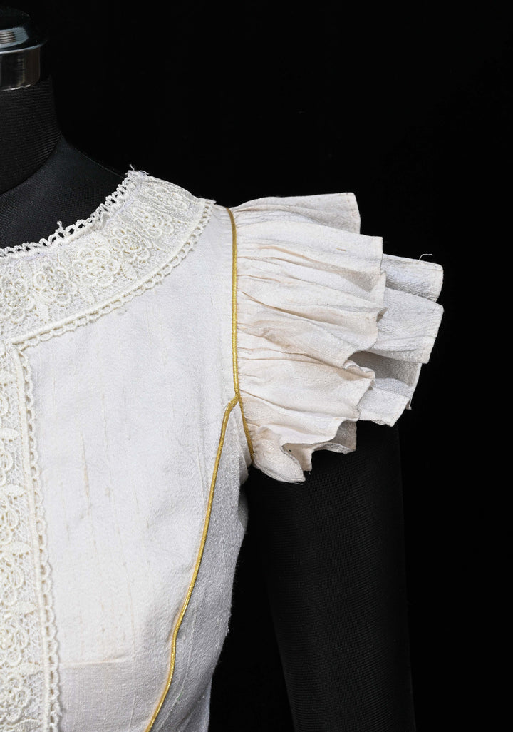 SIZE 38" white Raw Silk Blouse with engageante sleeve
