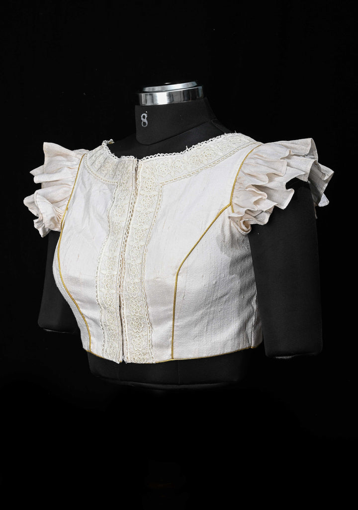 SIZE 38" white Raw Silk Blouse with engageante sleeve