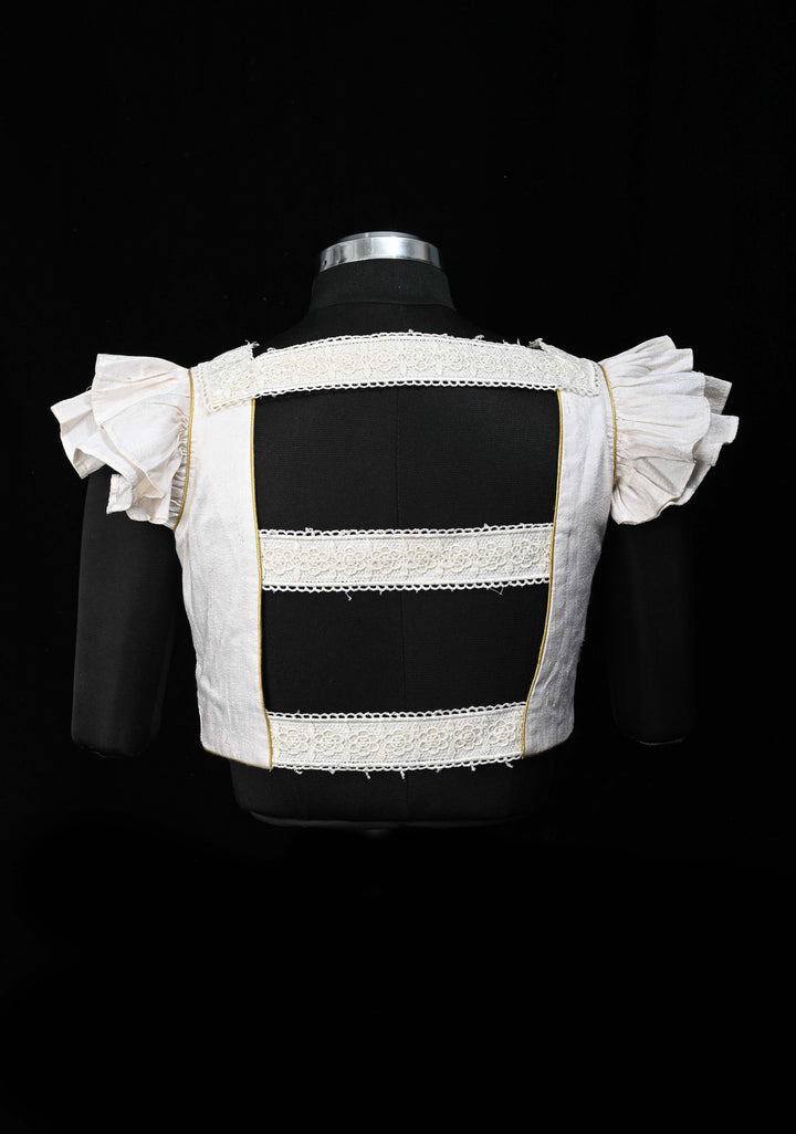 SIZE 38" white Raw Silk Blouse with engageante sleeve
