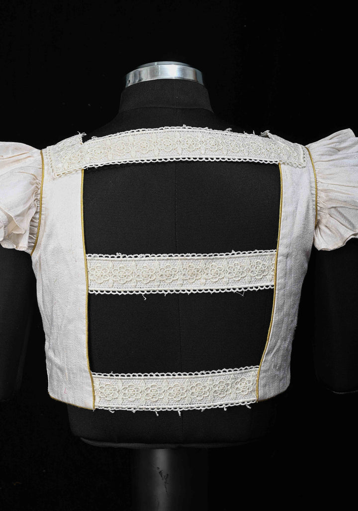 SIZE 38" white Raw Silk Blouse with engageante sleeve