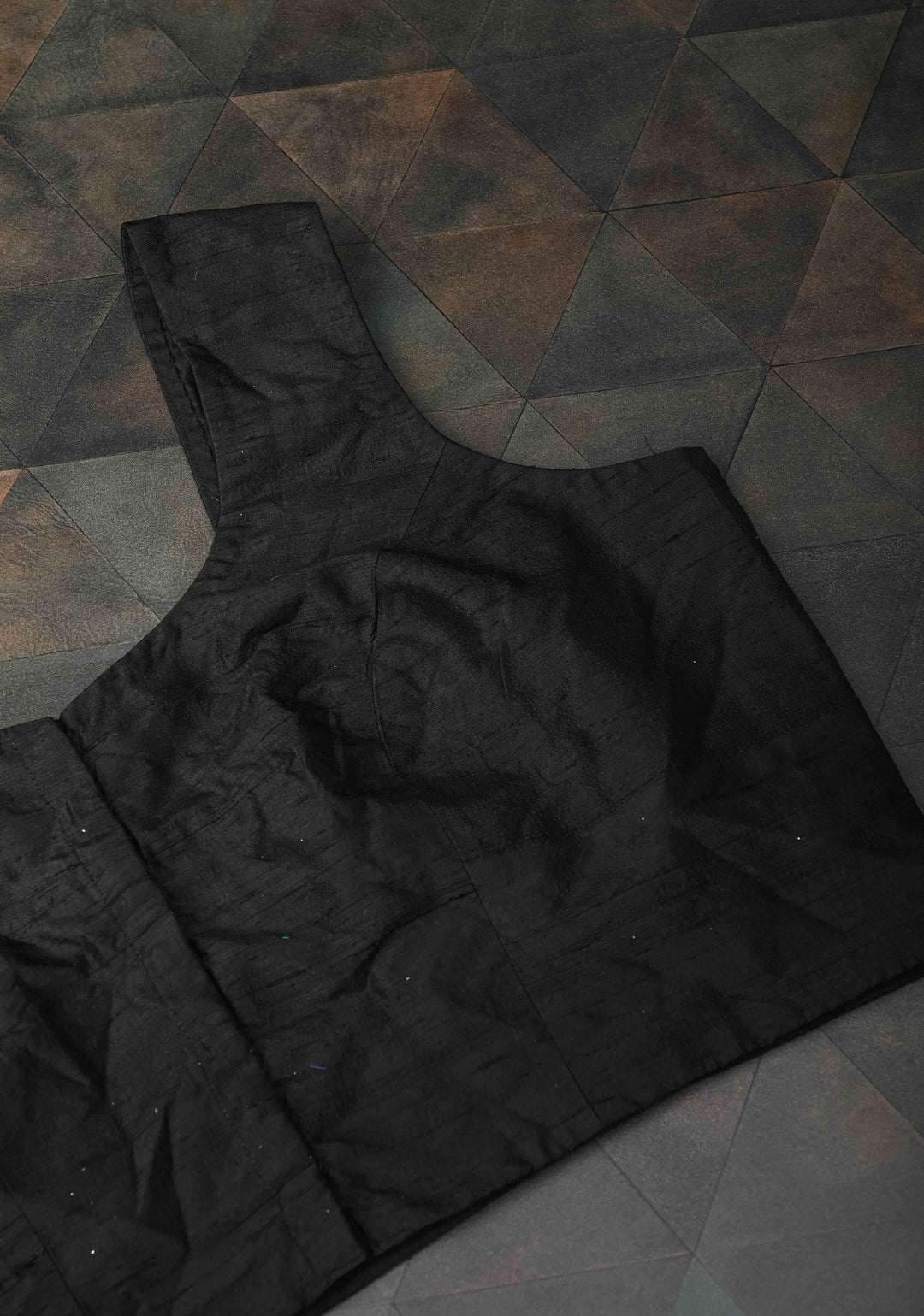 SIZE 49" Black Raw Silk, Sleeveless Blouse With a Round Neck
