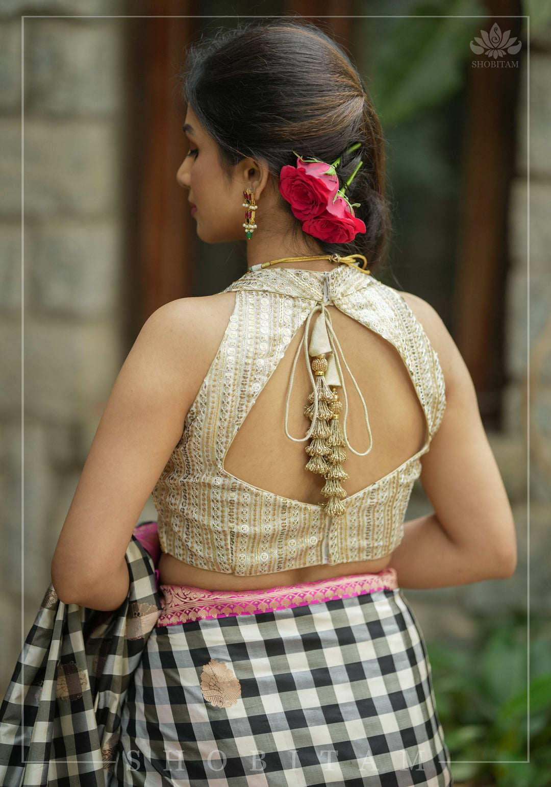 3 Tone sequins, halter neck blouse, mix and match blouse for saree. Made to Order