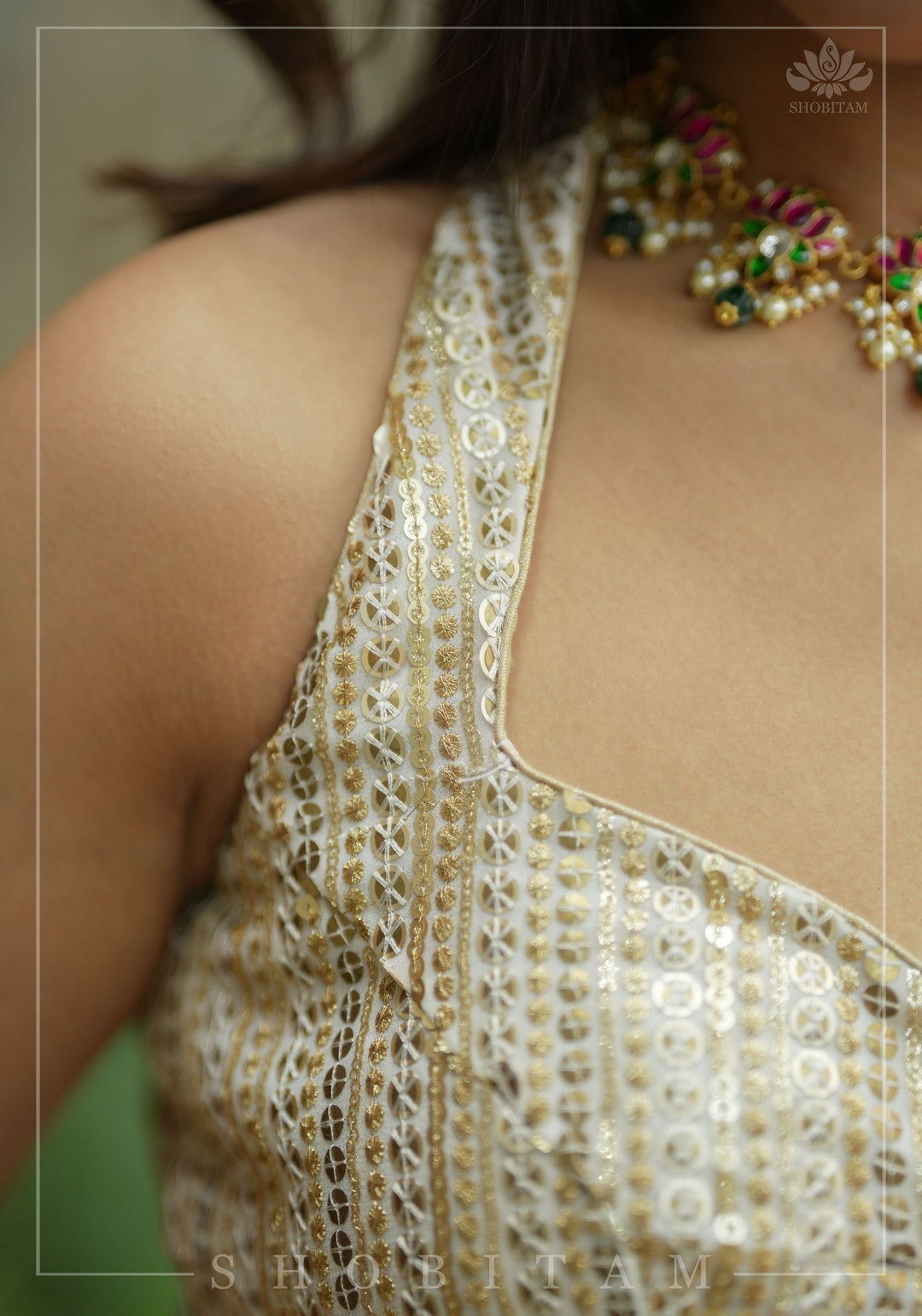 3 Tone sequins, halter neck blouse, mix and match blouse for saree. Made to Order
