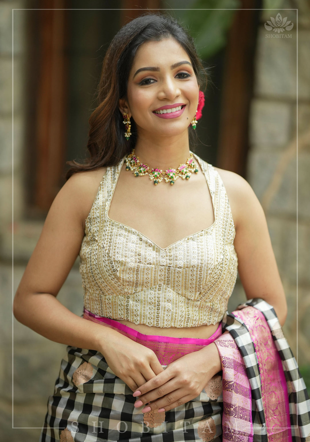 3 Tone sequins, halter neck blouse, mix and match blouse for saree. Made to Order