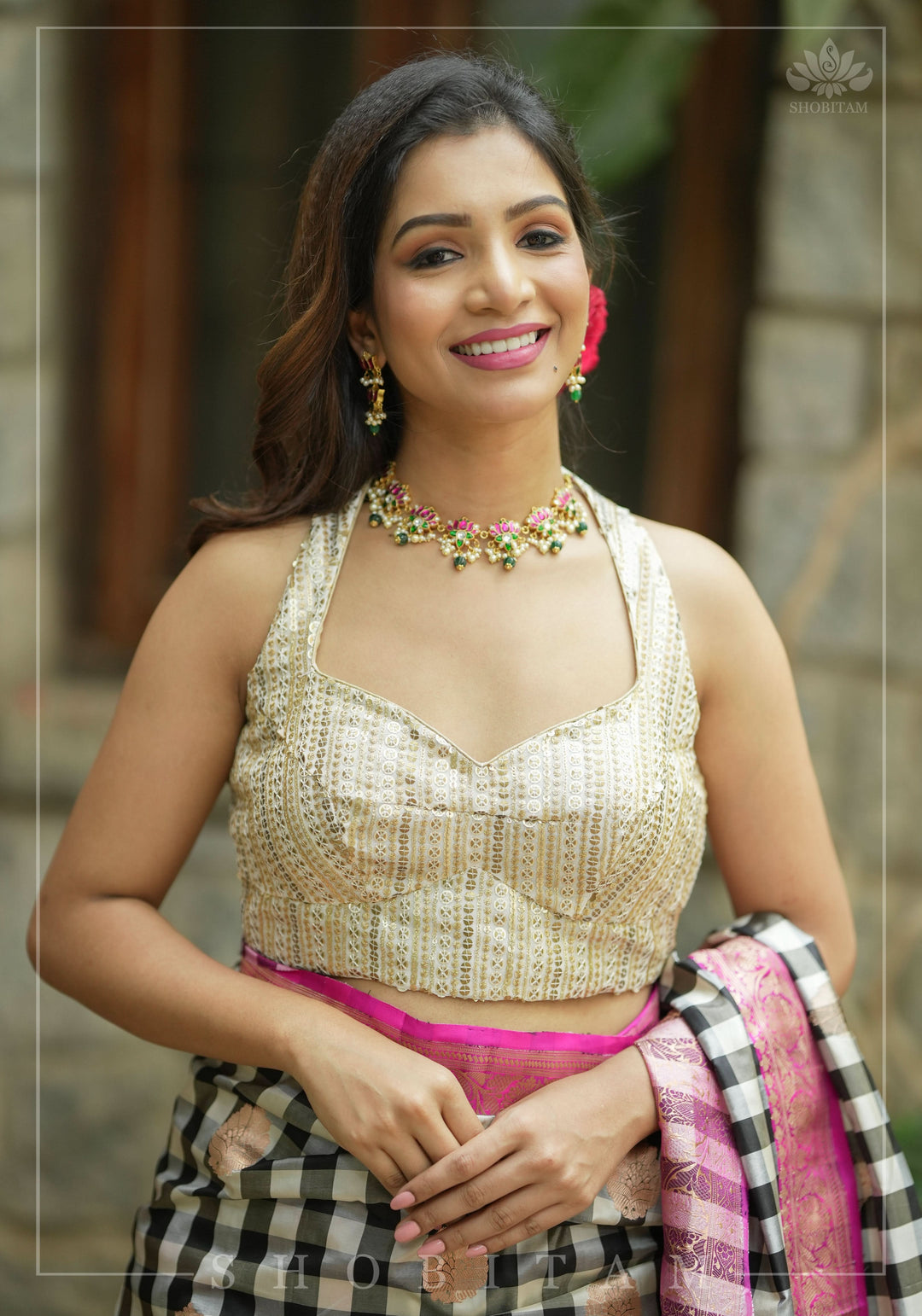 3 Tone sequins, halter neck blouse, mix and match blouse for saree. Made to Order