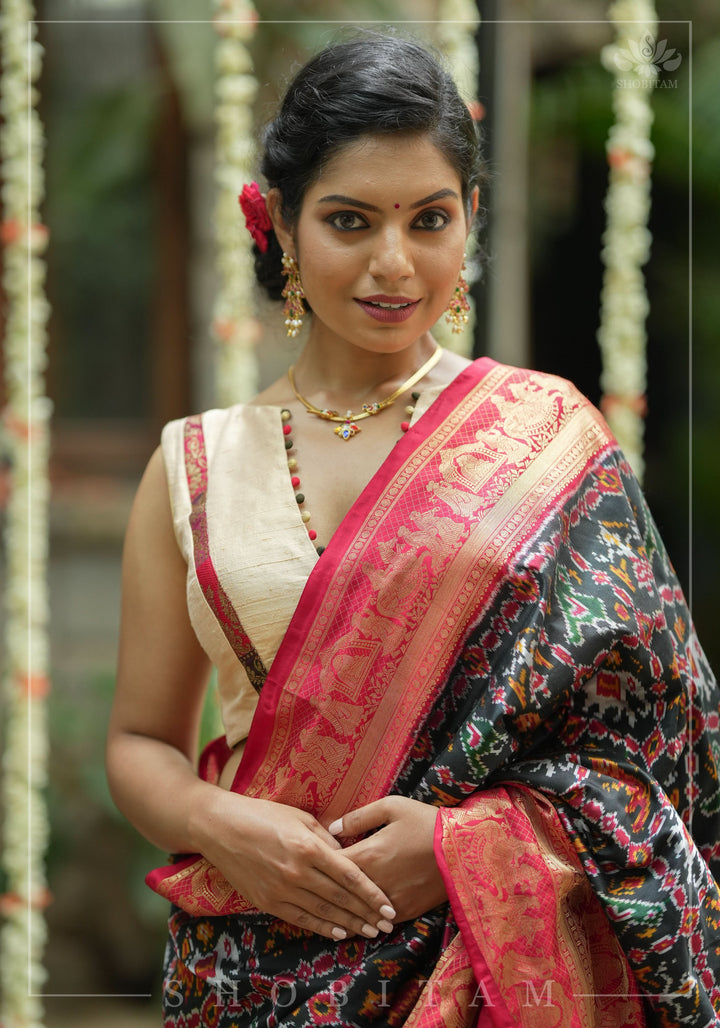 Ivory pure Raw silk blouse with Banarasi trim and potli button detailing,  sleeve option available, Made to Order