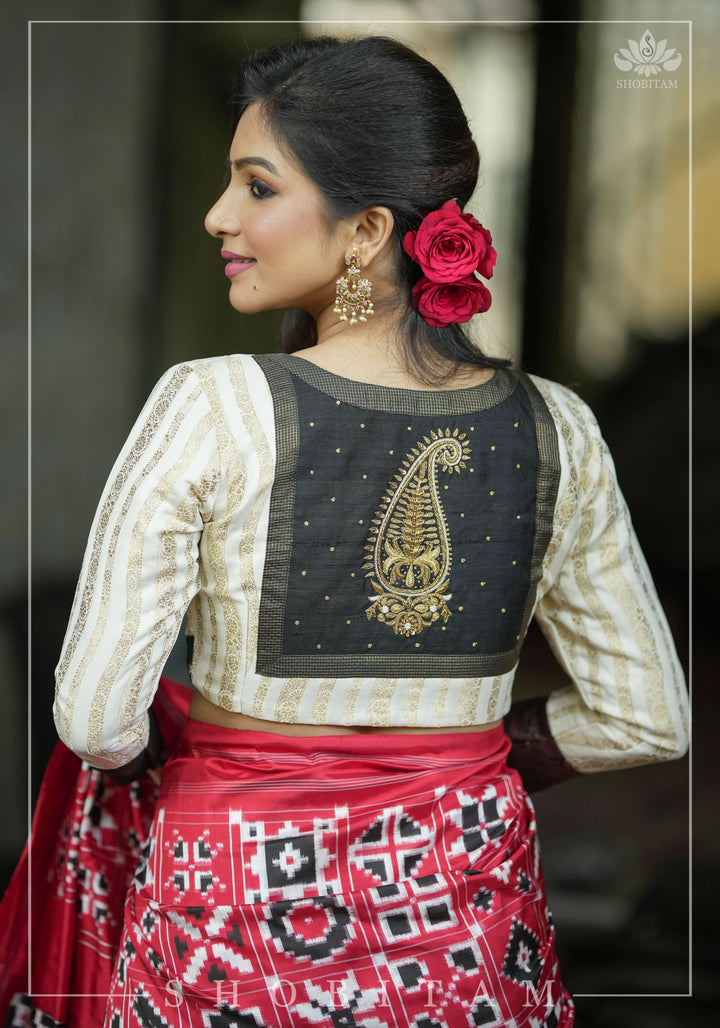 Ivory and Black Bandgala & Full sleeves blouse with Paisley Zardosi Hand embroidery, Made to Order