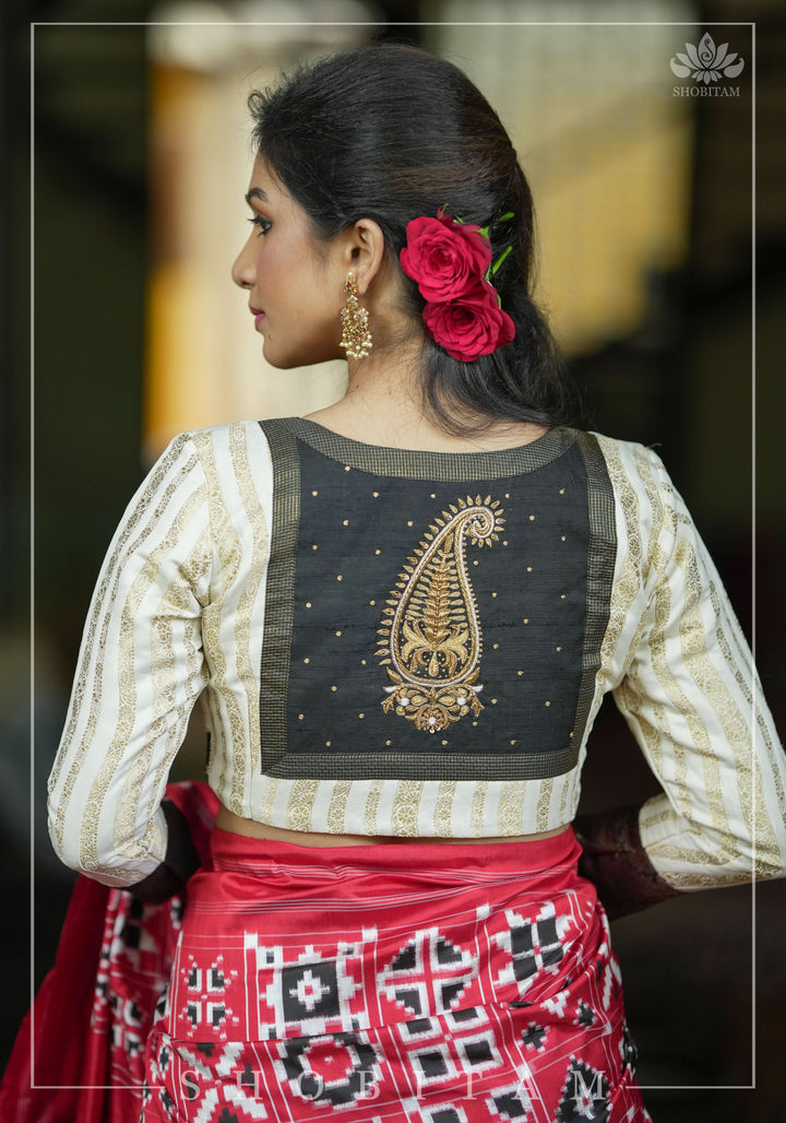 Ivory and Black Bandgala & Full sleeves blouse with Paisley Zardosi Hand embroidery, Made to Order