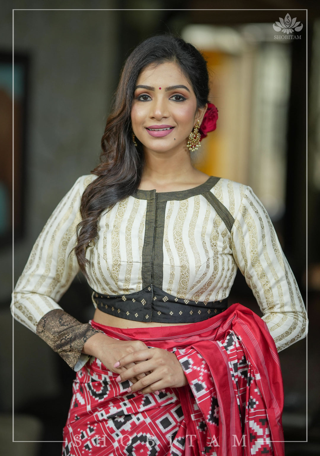 Ivory and Black Bandgala & Full sleeves blouse with Paisley Zardosi Hand embroidery, Made to Order