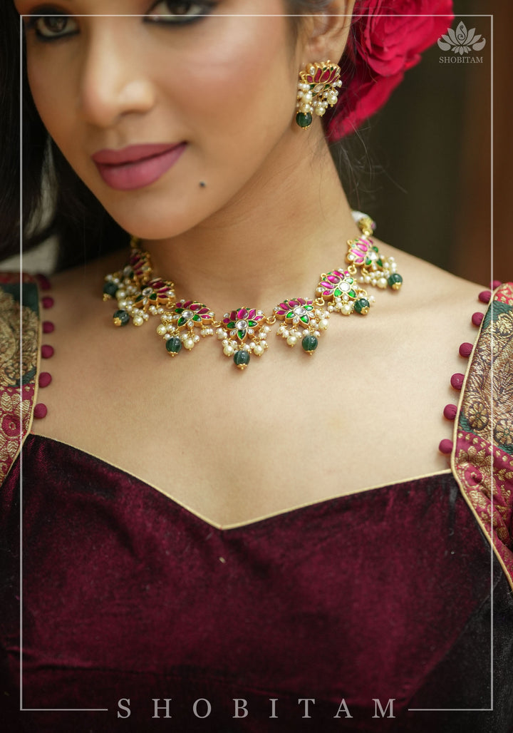 Burgundy Velvet and Banarasi brocade Sweetheart neck blouse, with potli button detailing on neckline, Made to Order
