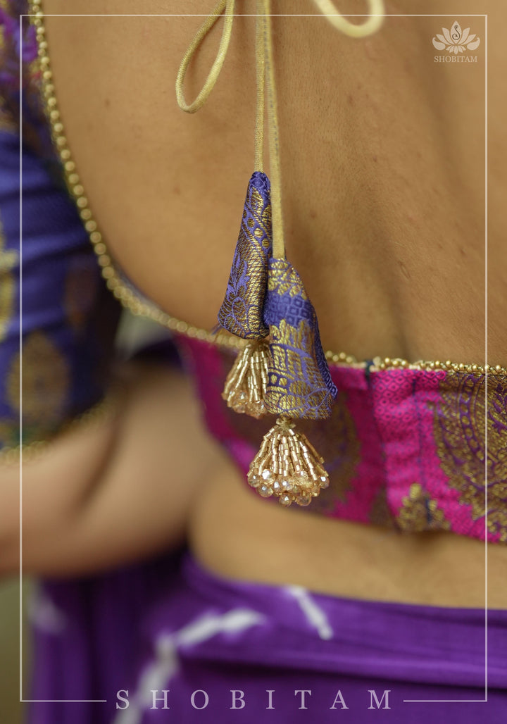 Purple and Pink Banarasi Brocade Square Neck Mix and Match Blouse, Made to Order
