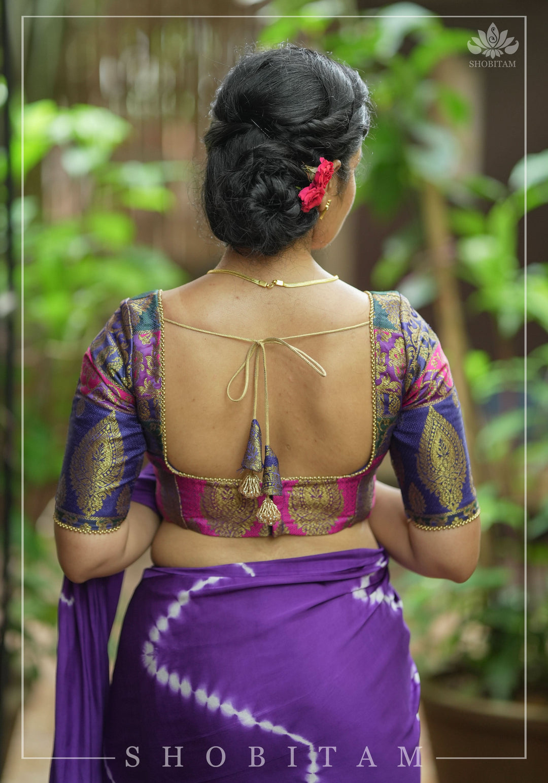 Purple and Pink Banarasi Brocade Square Neck Mix and Match Blouse, Made to Order
