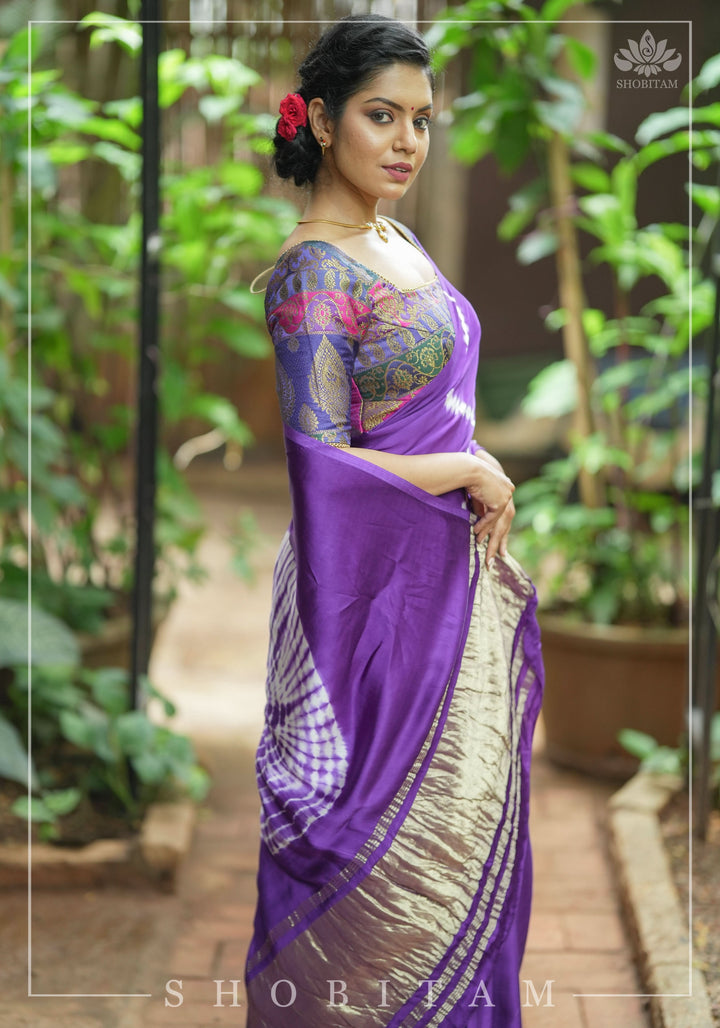 Purple and Pink Banarasi Brocade Square Neck Mix and Match Blouse, Made to Order