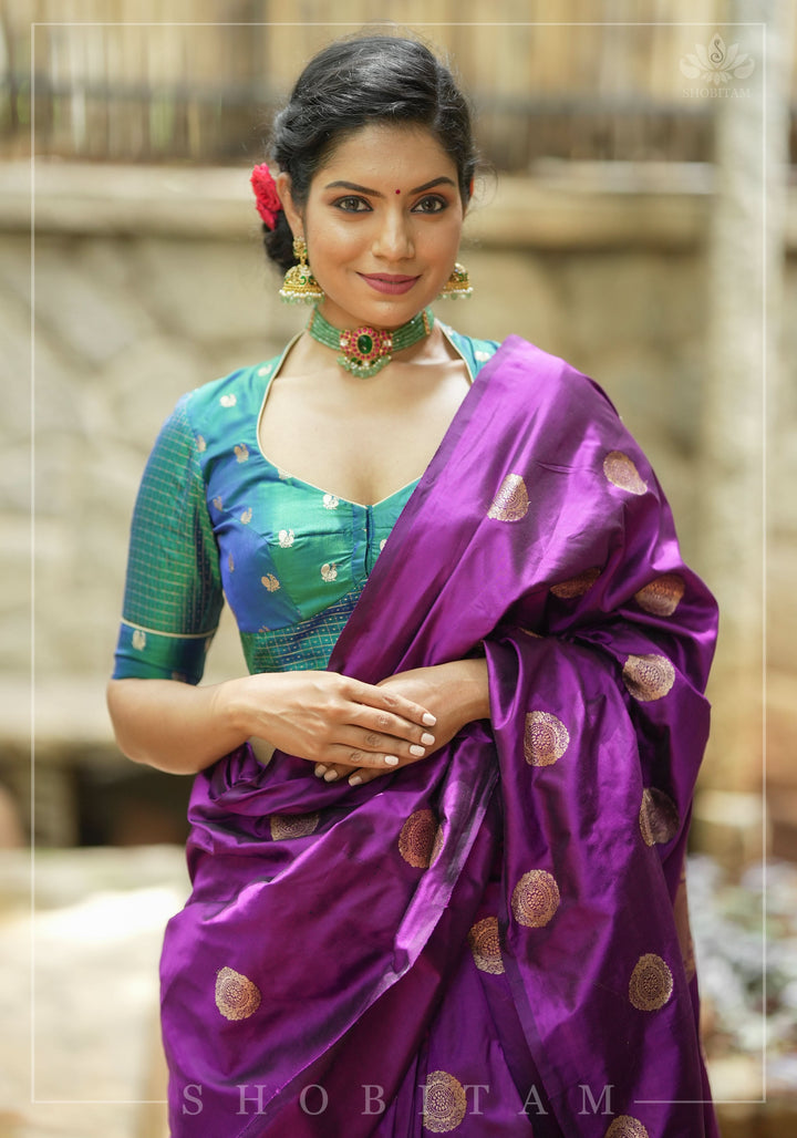 Pure Kanjivaram Silk Peacock Butti and checks Matka Neck Mix and Match Blouse for saree, Made to Order