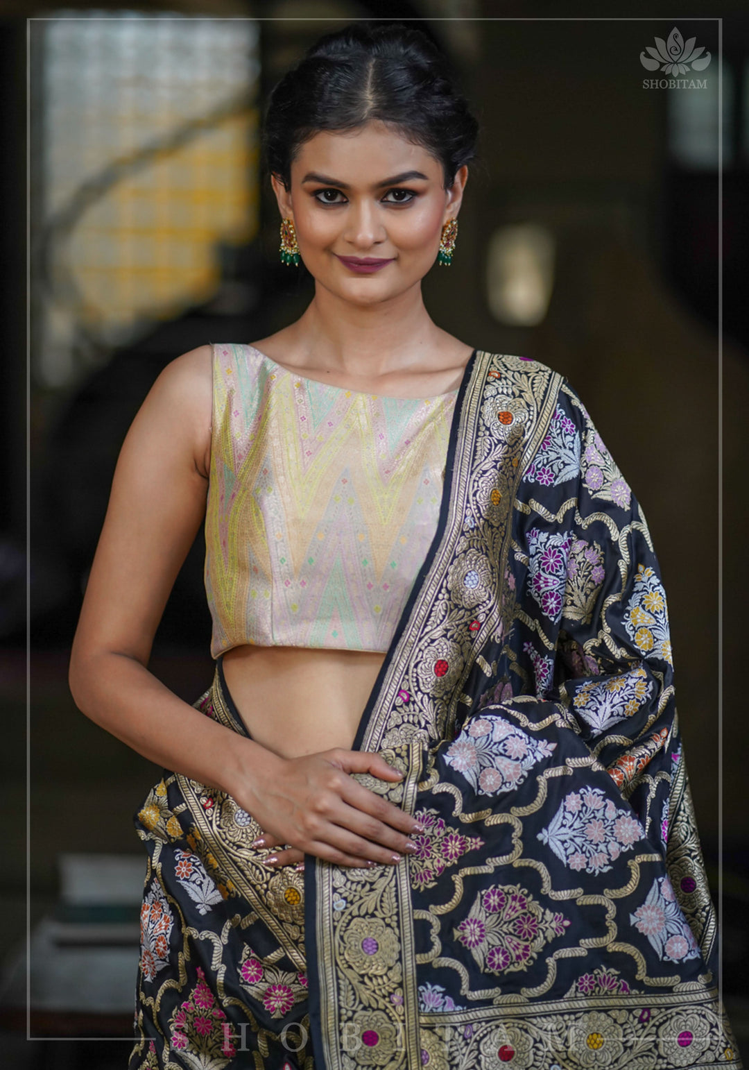 Authentic Kadhuwa Jungla Multi-color Meenakari Jaal Banarasi Silk Saree in Black with Grand Pallu and Zari  | SILK MARK CERTIFIED