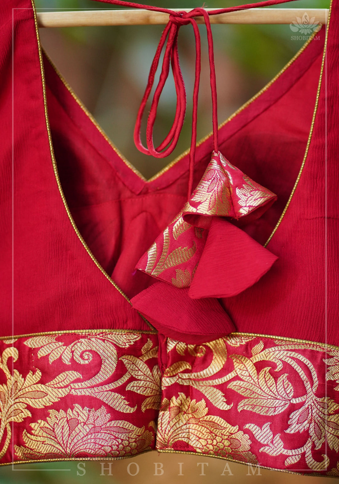 Red Chiffon Blouse with Brocade detailing