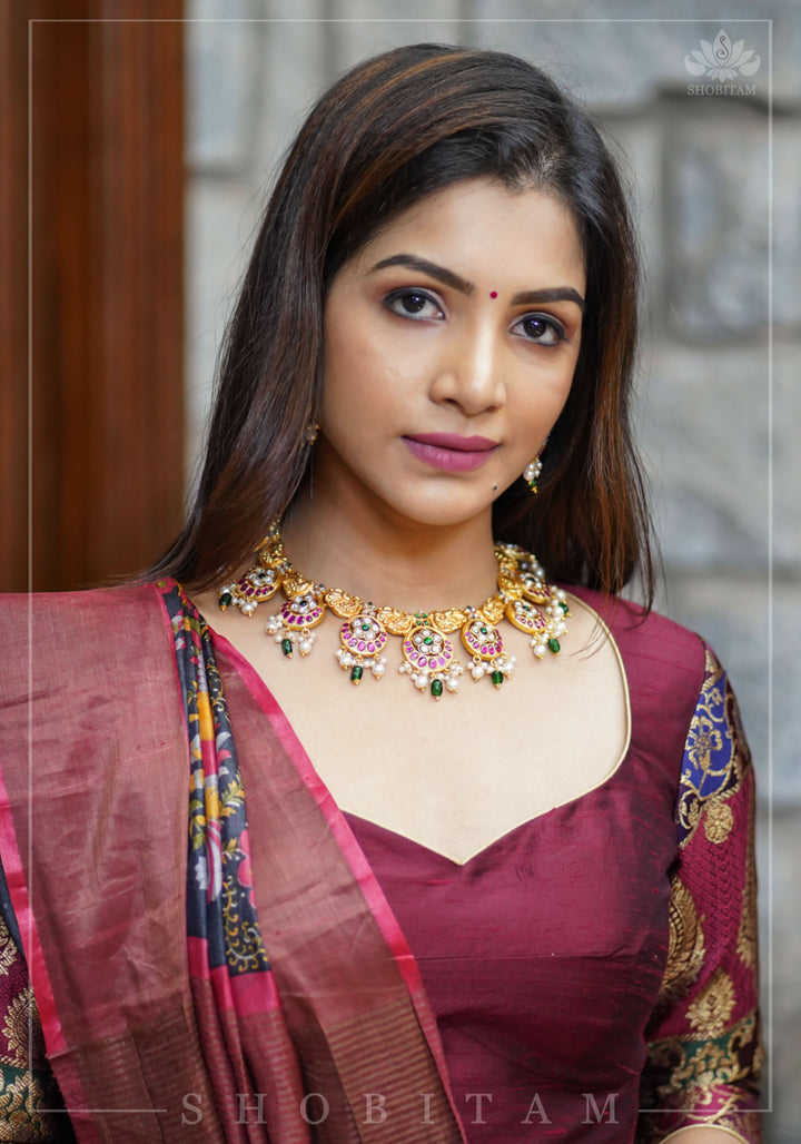 Pure Raw Silk and Below elbow sleeve Sleeve Banarasi Brocade Blouse in Maroon