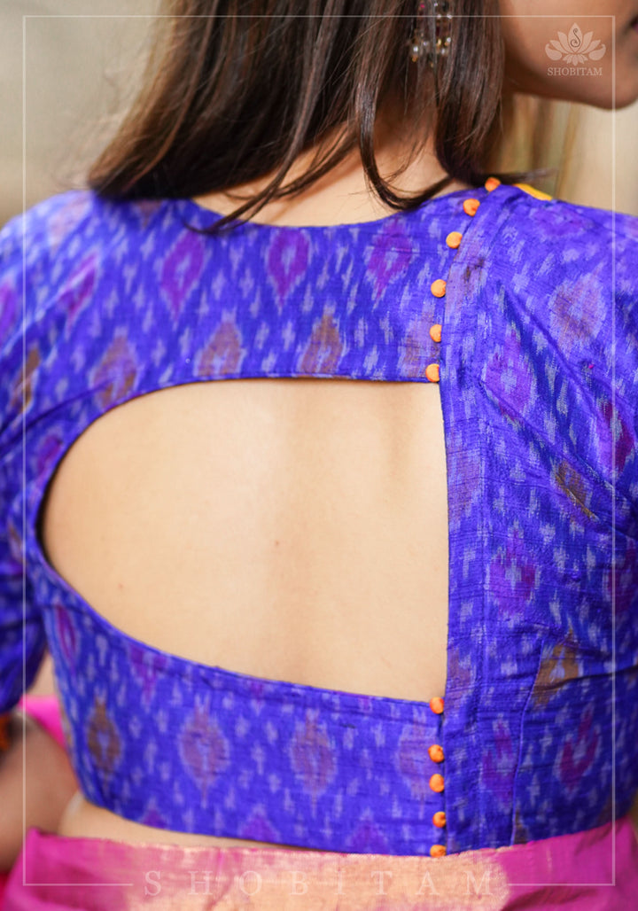 Asymmetric Cutout Pure Silk Ikkat Raw Silk and kanjivaram Silk brocade Fusion Blouse
