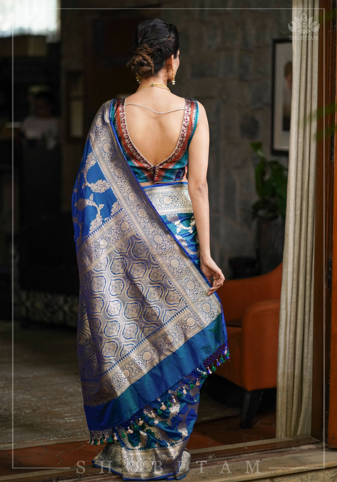 Exquisite Banarasi Floral Jaal Pure Katan Silk Saree in Peacock Blue Green Dual Tone | SILK MARK CERTIFIED
