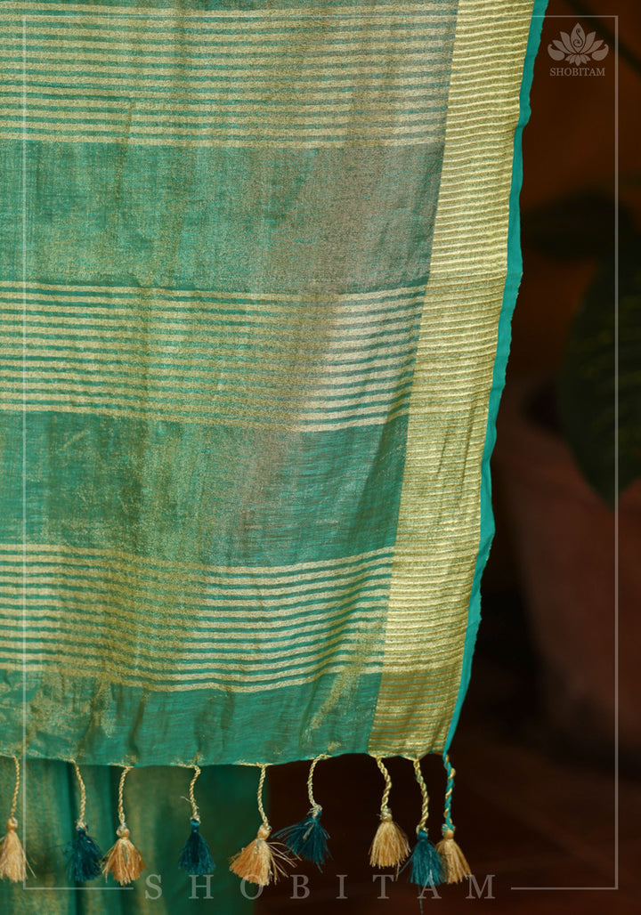 Rama Green and Gold Tissue by Linen Saree