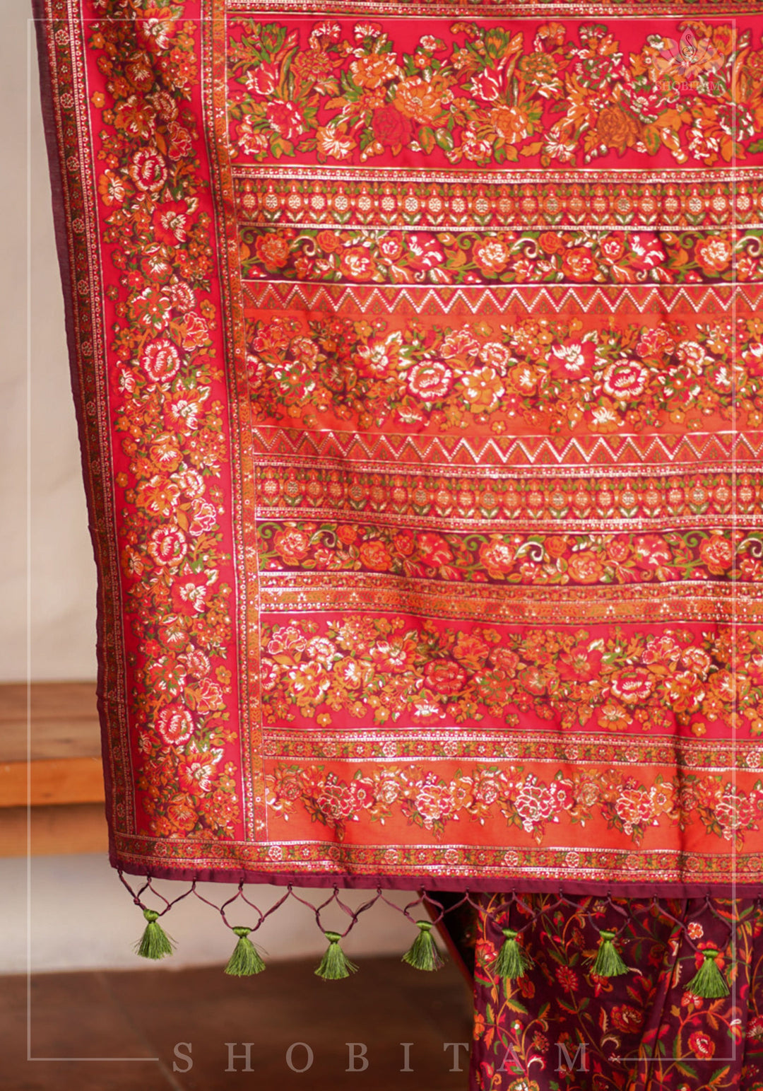 Lovely Kani Design with Floral Jaal in Maroon. Pretty Sarees. | SHOBITAM
