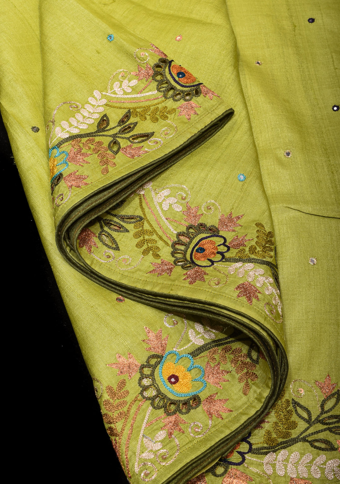 Exquisite Citrine Pure Gachi Tussar Silk Saree with Full Handwork Chain Stitch and Pitta Embroidery | SILK MARK CERTIFIED