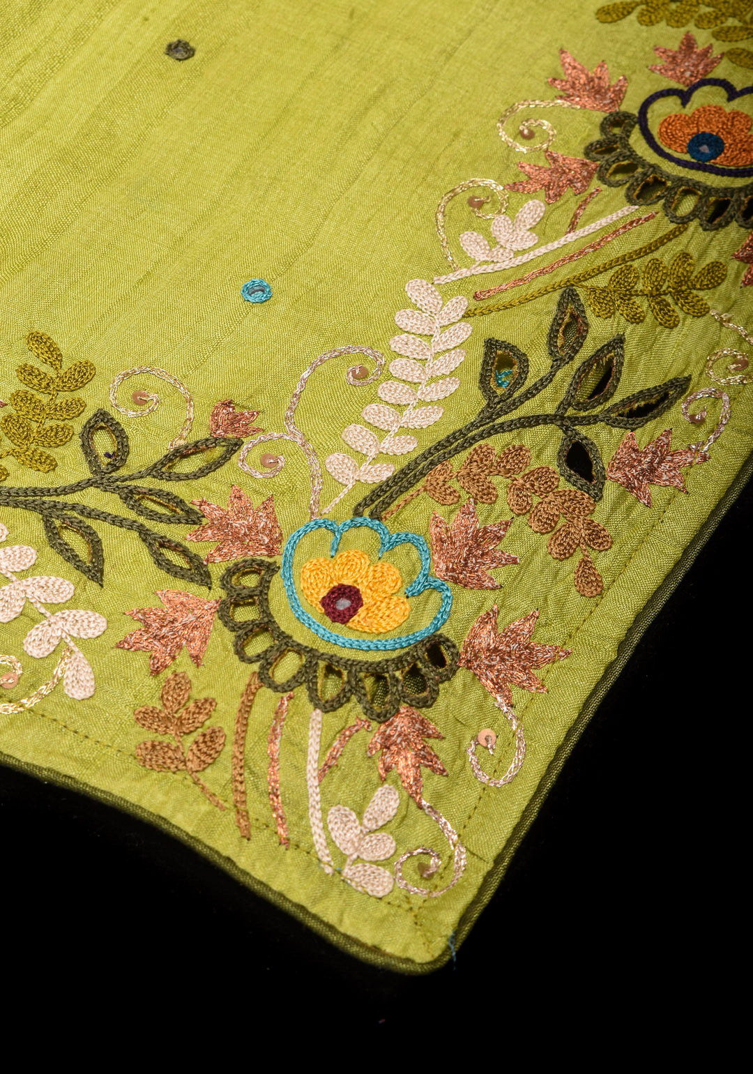 Exquisite Citrine Pure Gachi Tussar Silk Saree with Full Handwork Chain Stitch and Pitta Embroidery | SILK MARK CERTIFIED