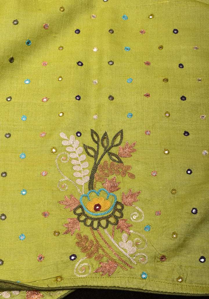 Exquisite Citrine Pure Gachi Tussar Silk Saree with Full Handwork Chain Stitch and Pitta Embroidery | SILK MARK CERTIFIED