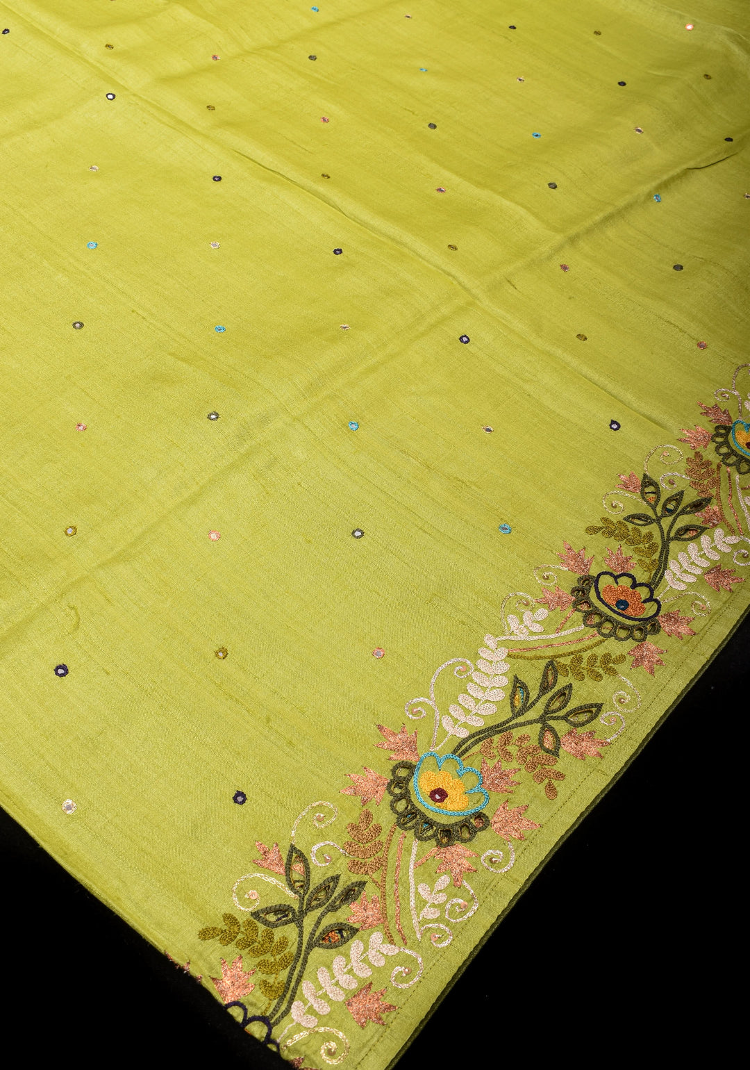 Exquisite Citrine Pure Gachi Tussar Silk Saree with Full Handwork Chain Stitch and Pitta Embroidery | SILK MARK CERTIFIED