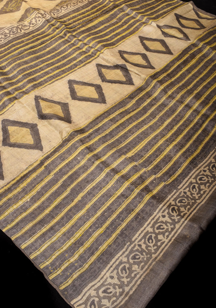Pure Gachi Tussar Silk Saree With Vanaspati Hand Block Print Handmade saree | SILK MARK CERTIFIED