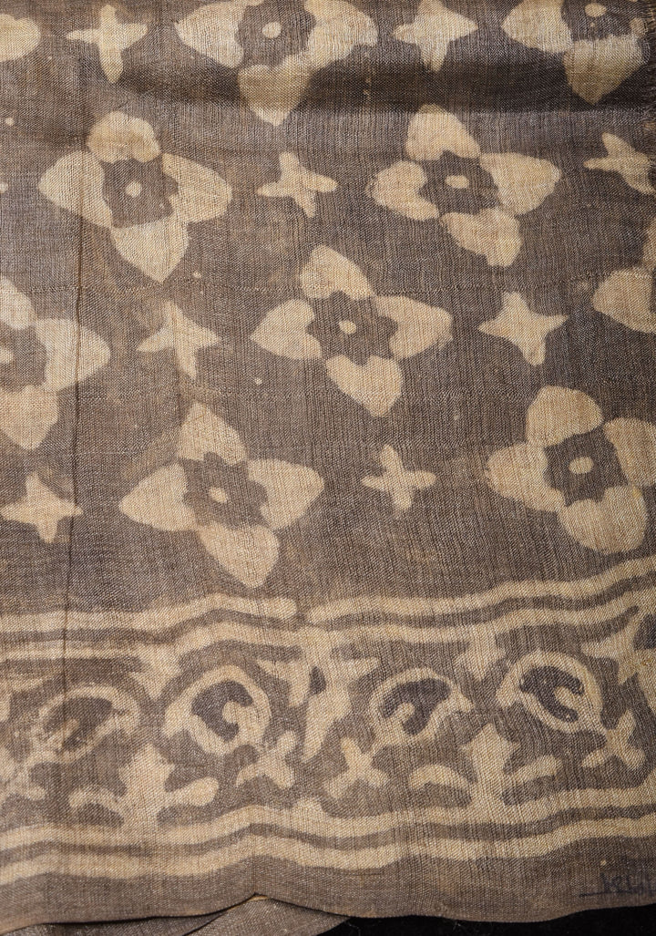 Pure Gachi Tussar Silk Saree With Vanaspati Hand Block Print Handmade saree | SILK MARK CERTIFIED