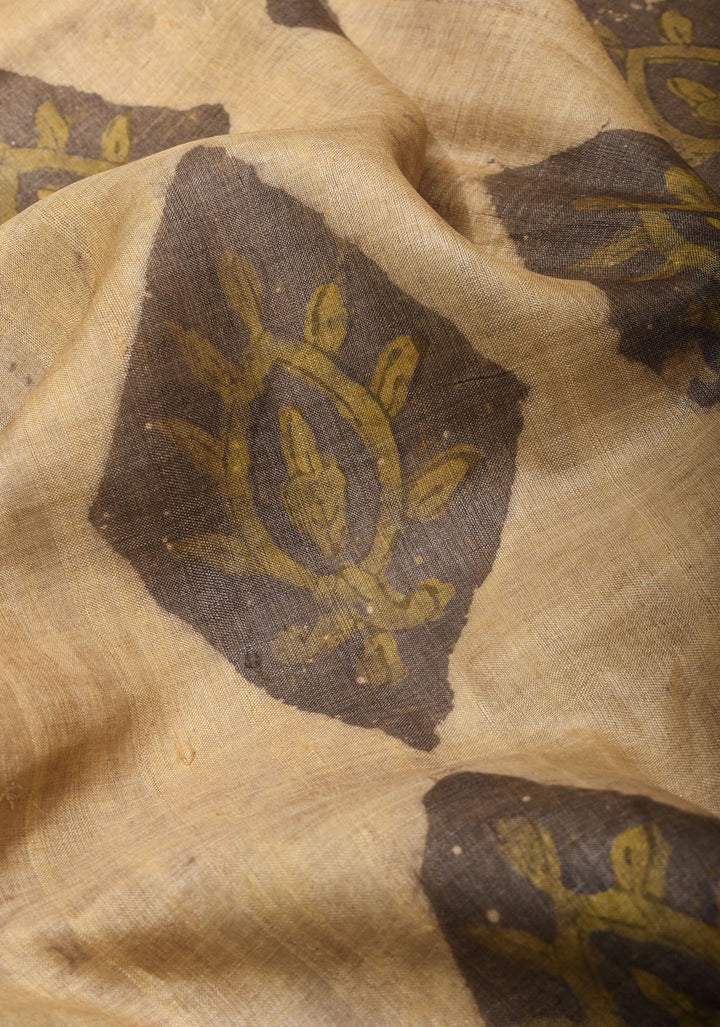 Pure Gachi Tussar Silk Saree With Vanaspati Hand Block Print Handmade saree | SILK MARK CERTIFIED