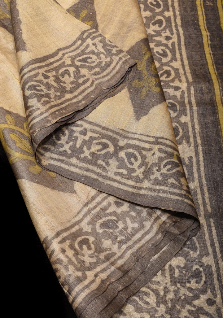 Pure Gachi Tussar Silk Saree With Vanaspati Hand Block Print Handmade saree | SILK MARK CERTIFIED