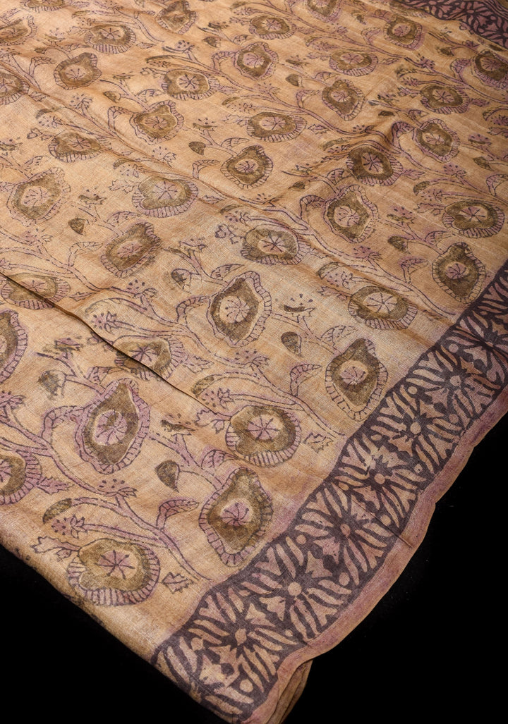 Authentic Vanaspati hand Block Print on Pure Tussar Silk Saree | SILK MARK CERTIFIED