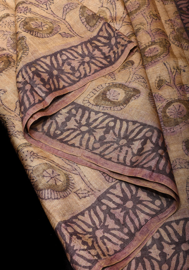 Authentic Vanaspati hand Block Print on Pure Tussar Silk Saree | SILK MARK CERTIFIED