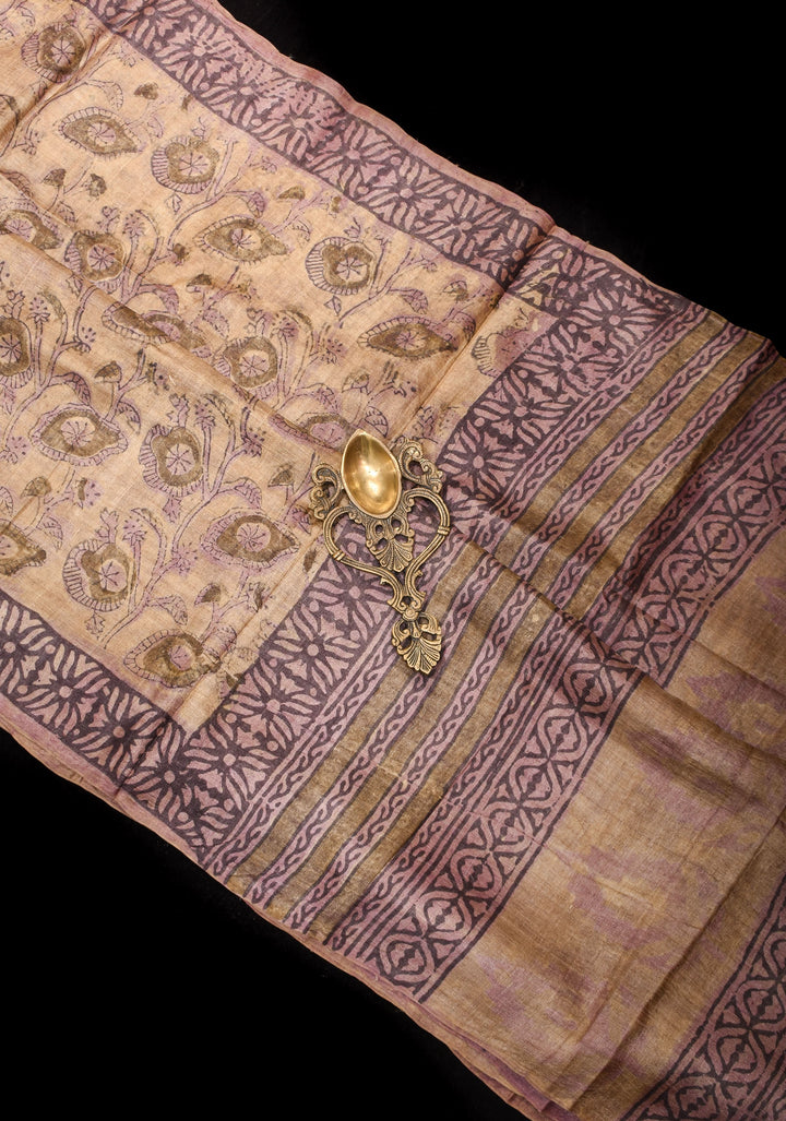 Authentic Vanaspati hand Block Print on Pure Tussar Silk Saree | SILK MARK CERTIFIED