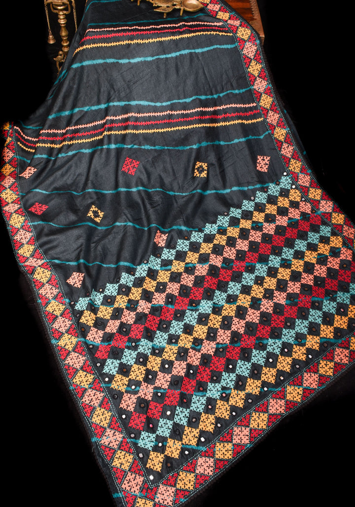 Sindhi Hand Embroidery On Pure Tussar Silk saree , Light Mirror Embellishments | SILK MARK CERTIFIED