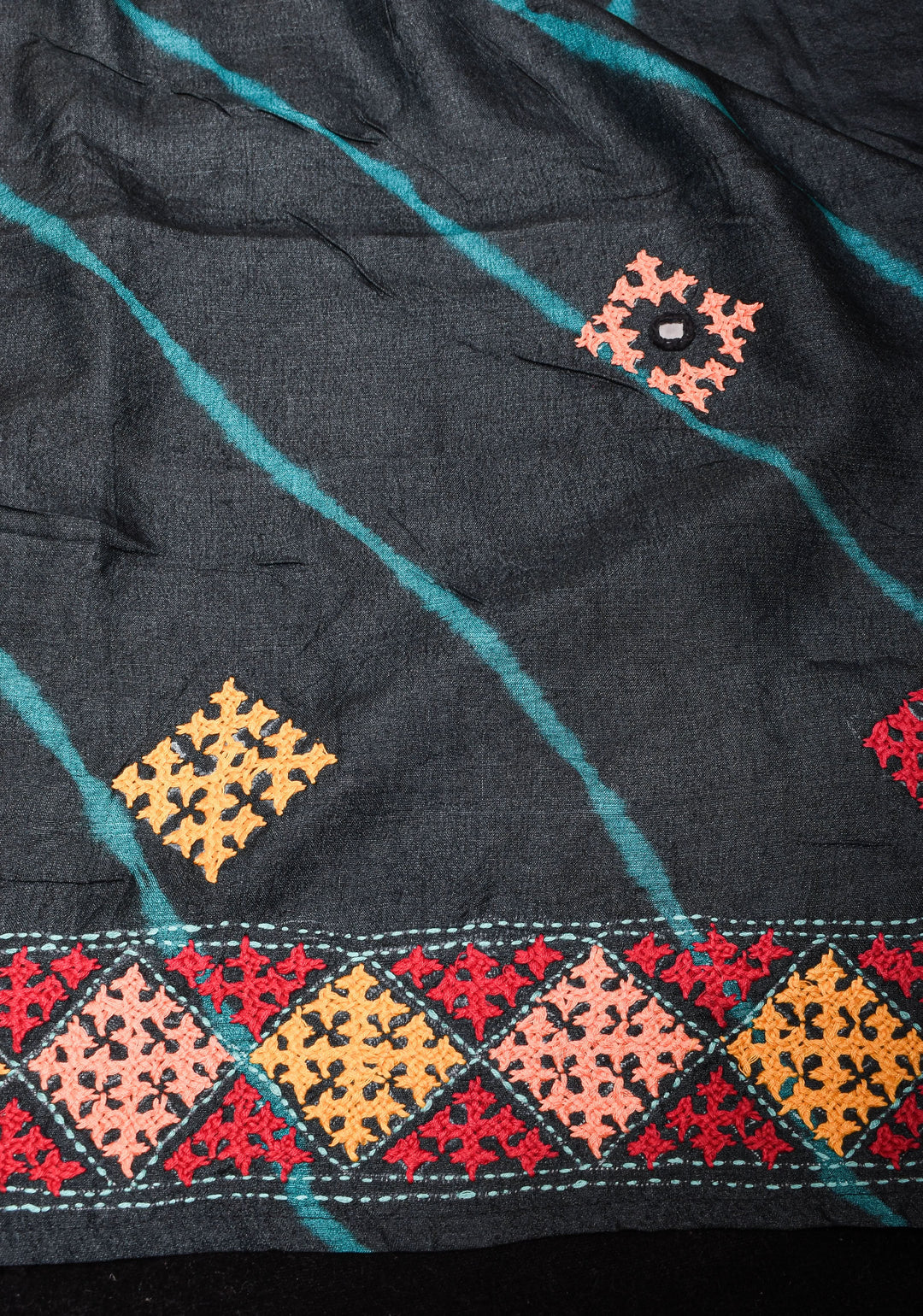 Sindhi Hand Embroidery On Pure Tussar Silk saree , Light Mirror Embellishments | SILK MARK CERTIFIED