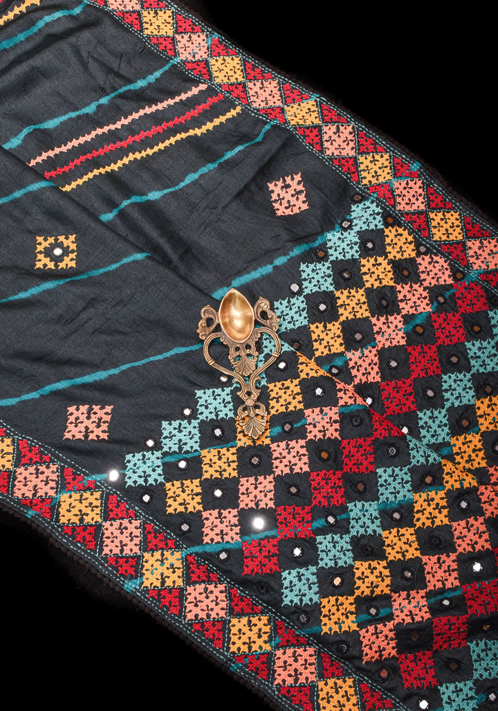Sindhi Hand Embroidery On Pure Tussar Silk saree , Light Mirror Embellishments | SILK MARK CERTIFIED